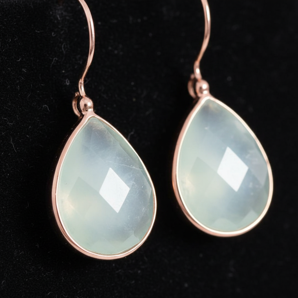 Aqua Chalcedony Earrings - Close Up