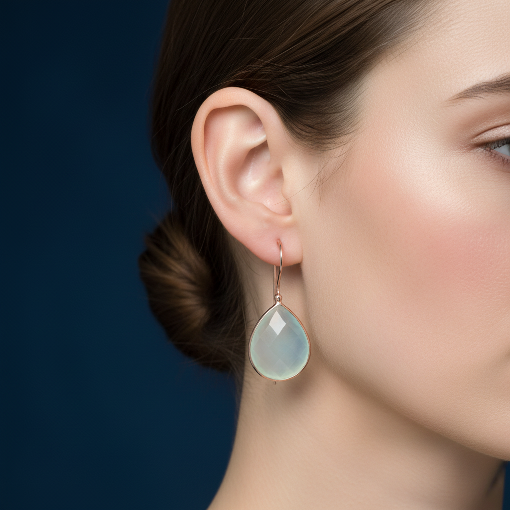 Aqua Chalcedony Earrings - On Model