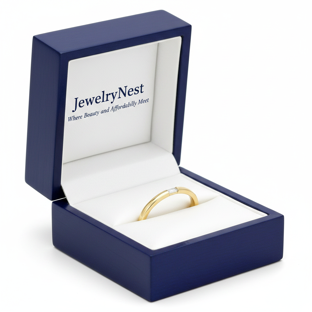 Baguette Diamond Ring in Royal Blue Box - Text Only Logo