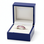 Baguette Diamond Ruby Eternity Ring in Royal Blue Wooden Box