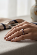 Baguette Diamond Ruby Eternity Ring on Model