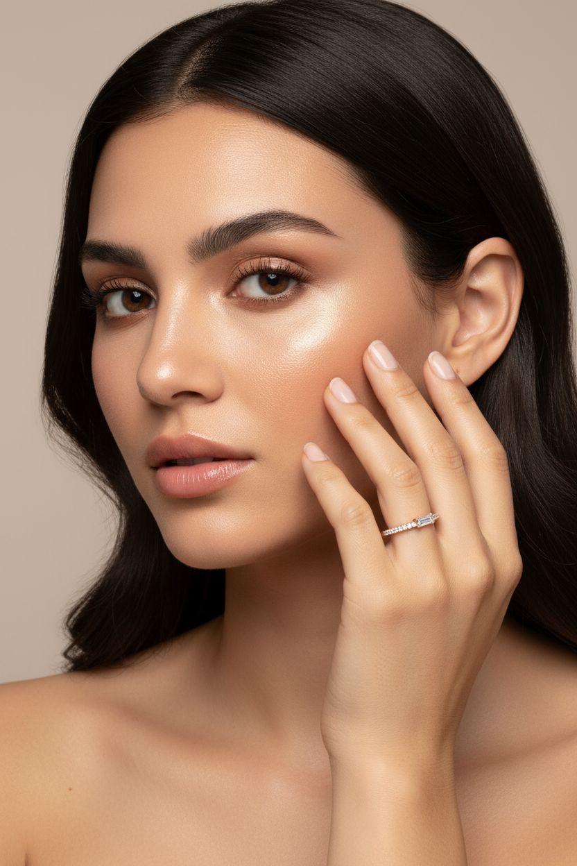 Baguette & Round Diamond Stackable Ring on Full Face Model
