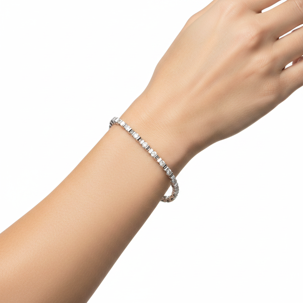 Bar Channel Diamond Tennis Bracelet on model