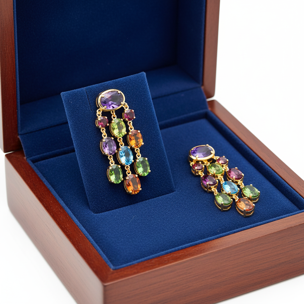 Bezel Chandelier Earrings in Royal Blue Box