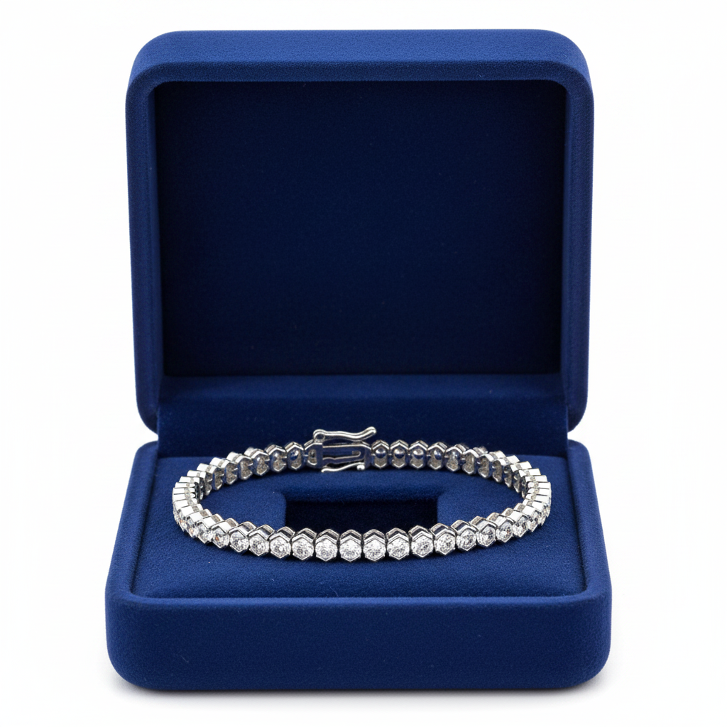 Bezel Diamond Tennis Bracelet in box