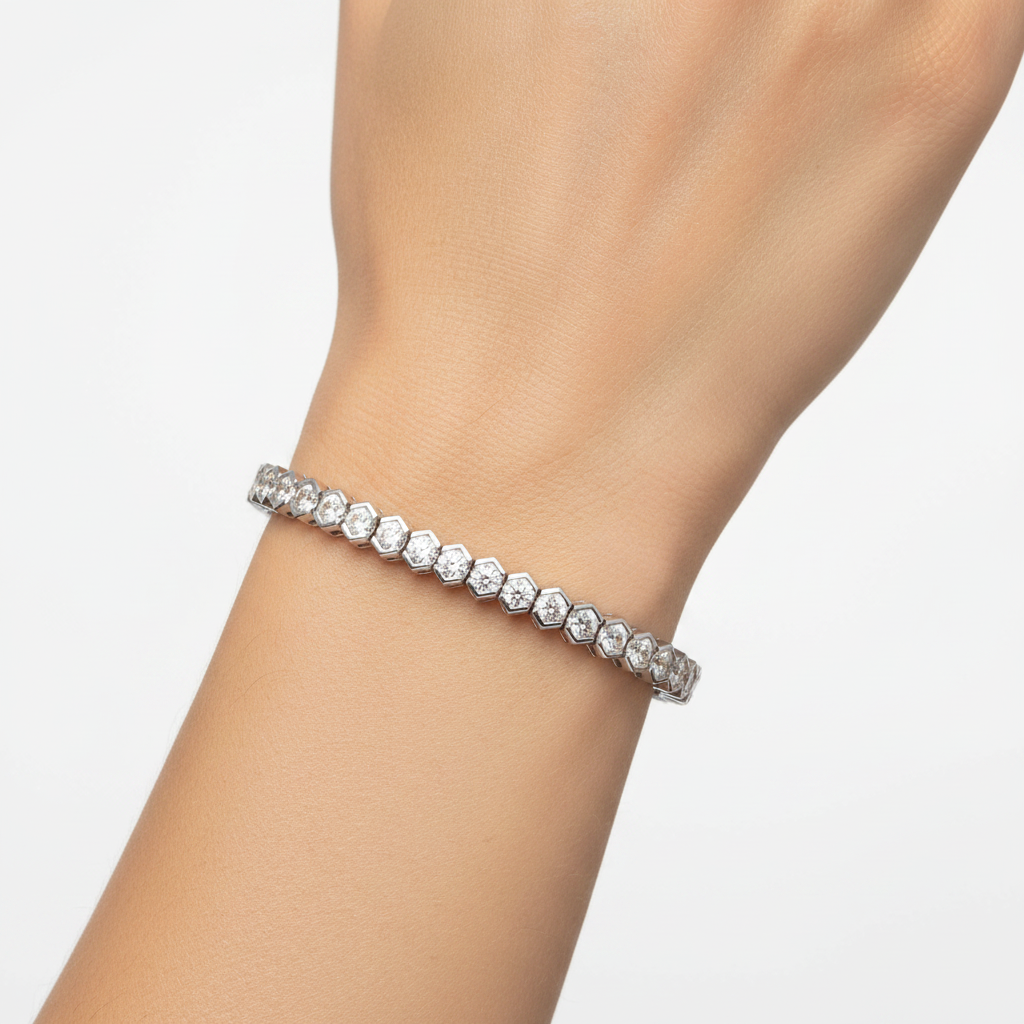 Bezel Diamond Tennis Bracelet on model