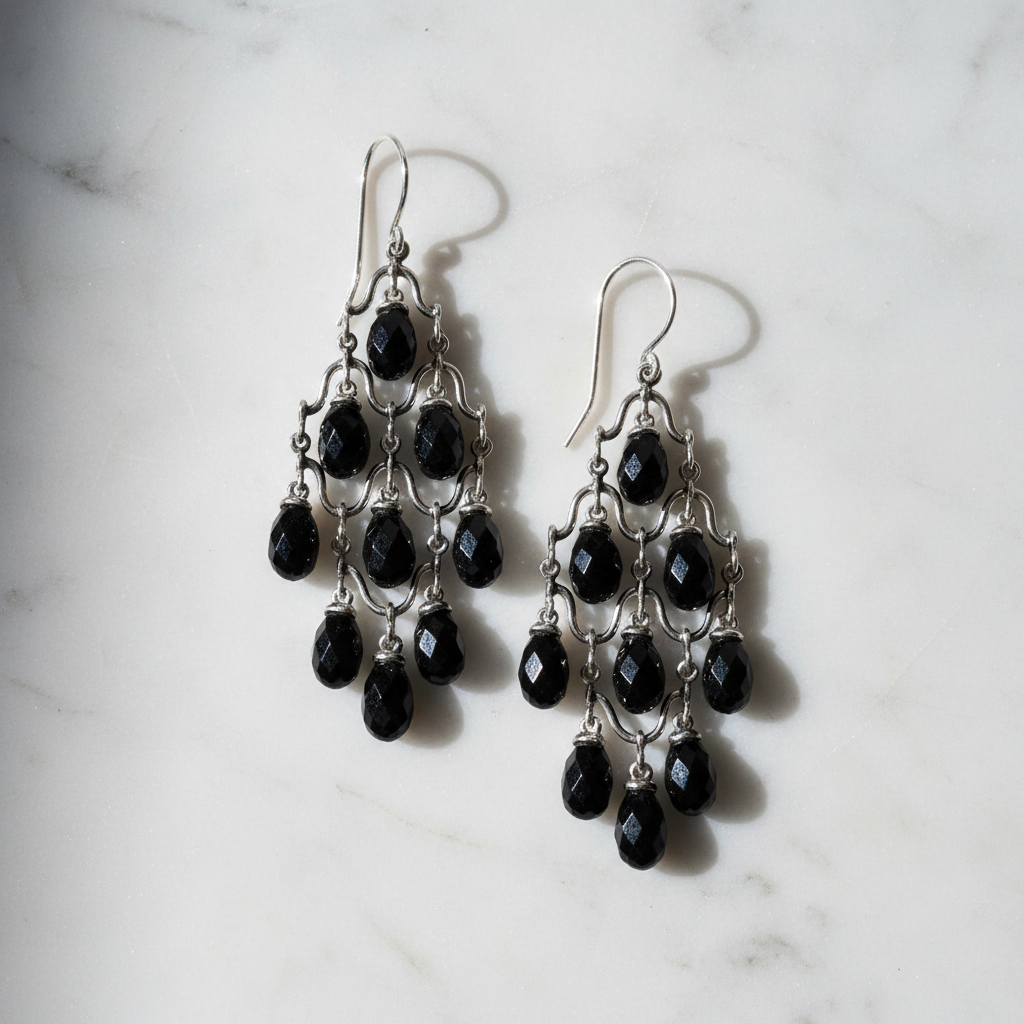 Black Onyx Earrings - Flat Lay