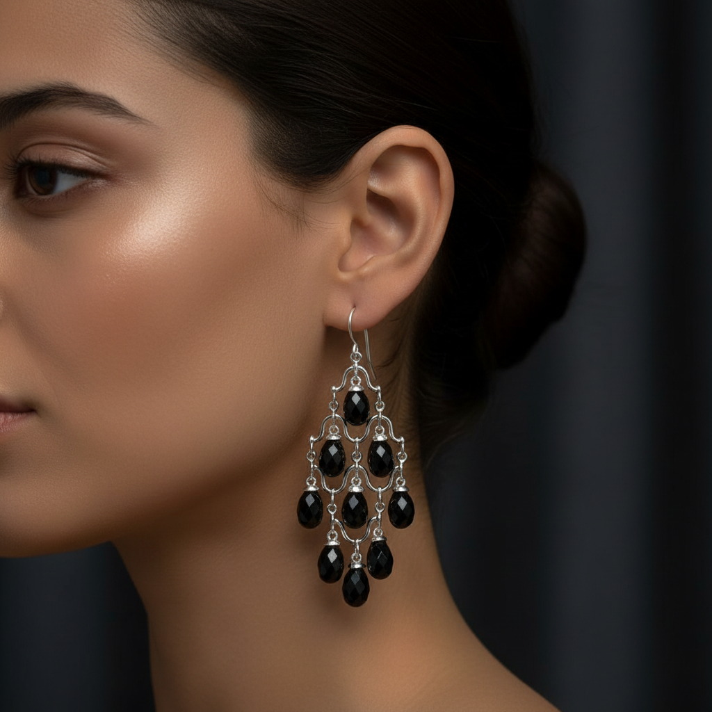 Black Onyx Earrings - On Model