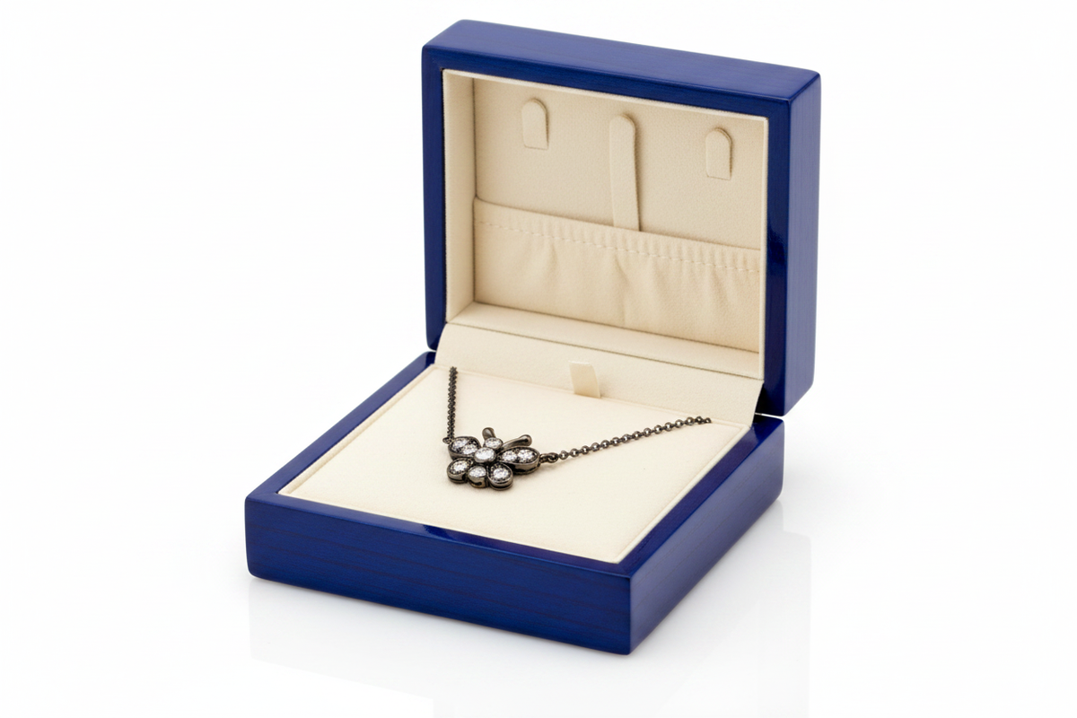 Black Rhodium Butterfly Necklace in Box