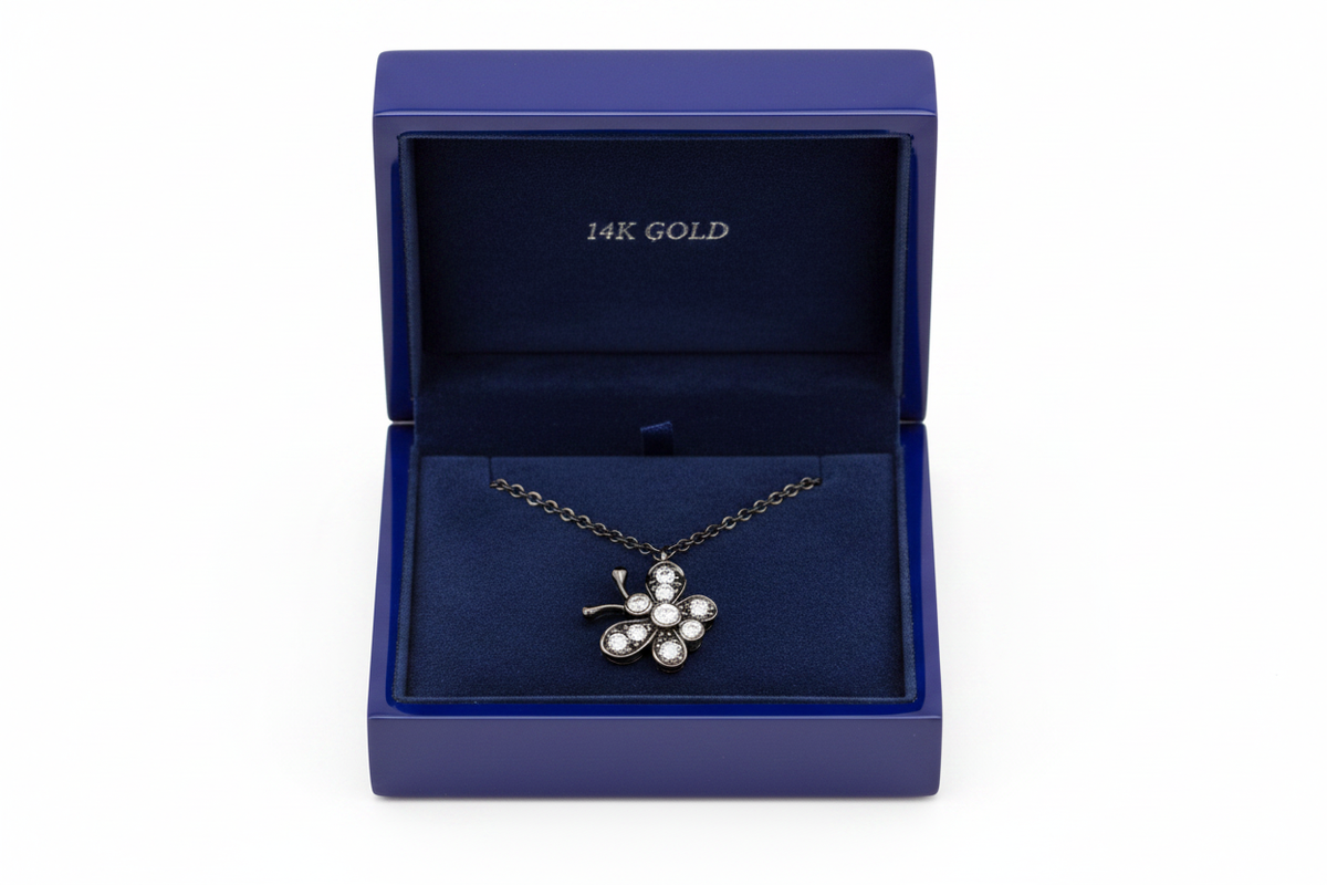 Black Rhodium Butterfly Necklace in Box