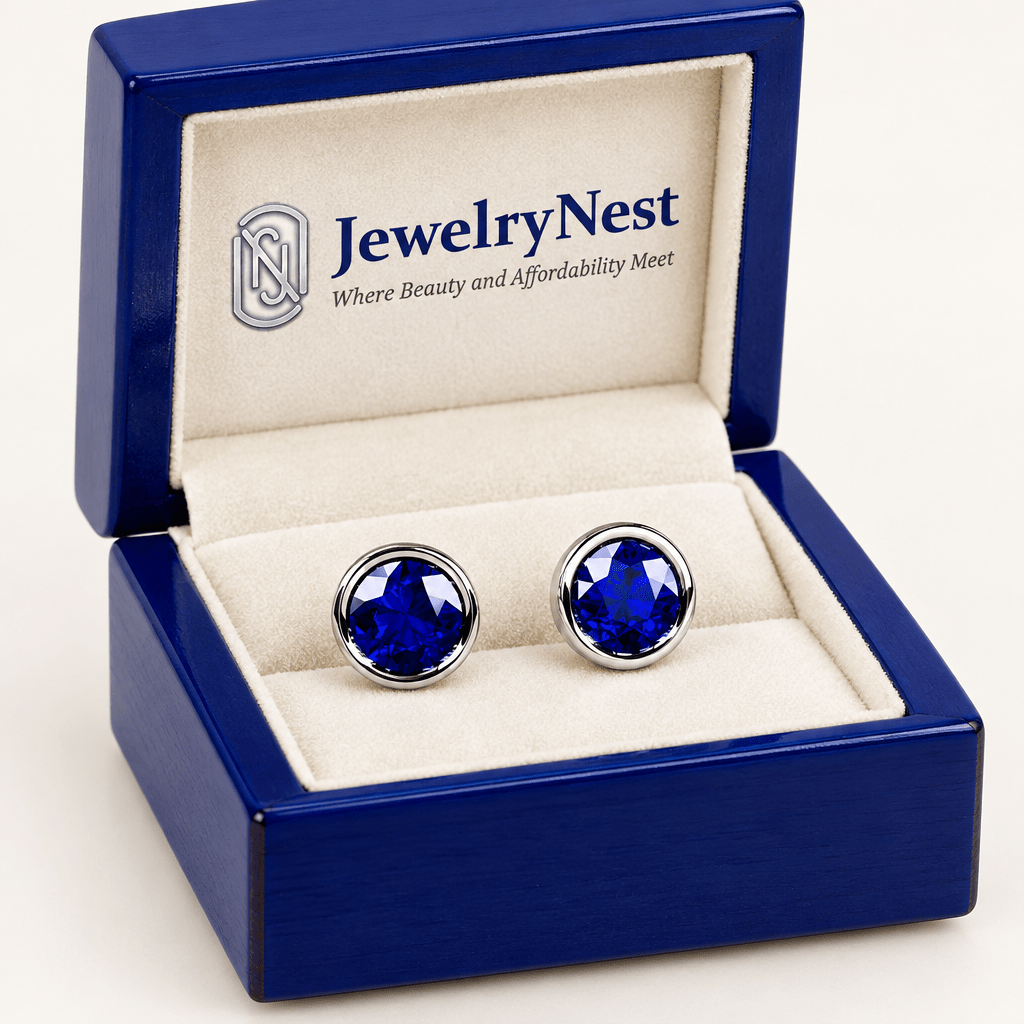 14k Gold Round Bezel Royal Blue Sapphire Stud Earrings – 0.70 ct - JewelryNest LLC