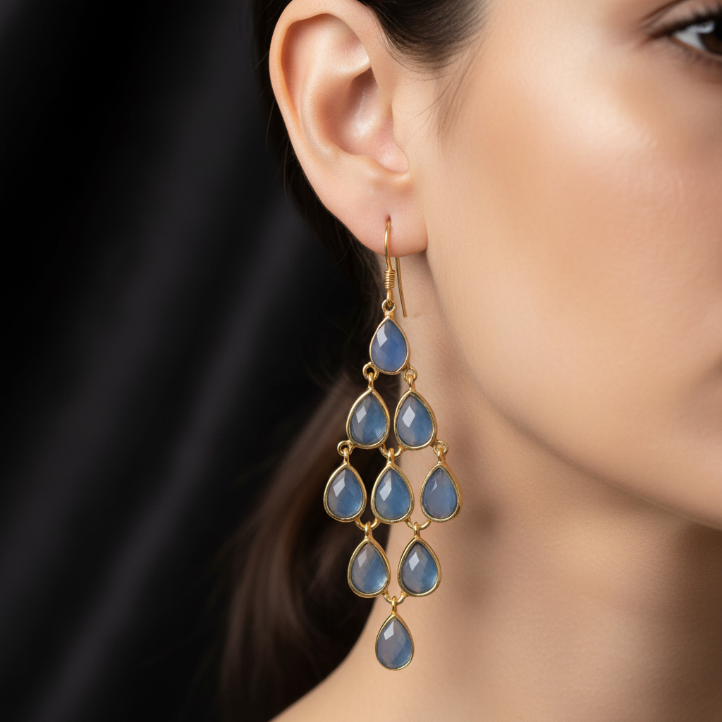 Blue Chalcedony Earrings - On Model
