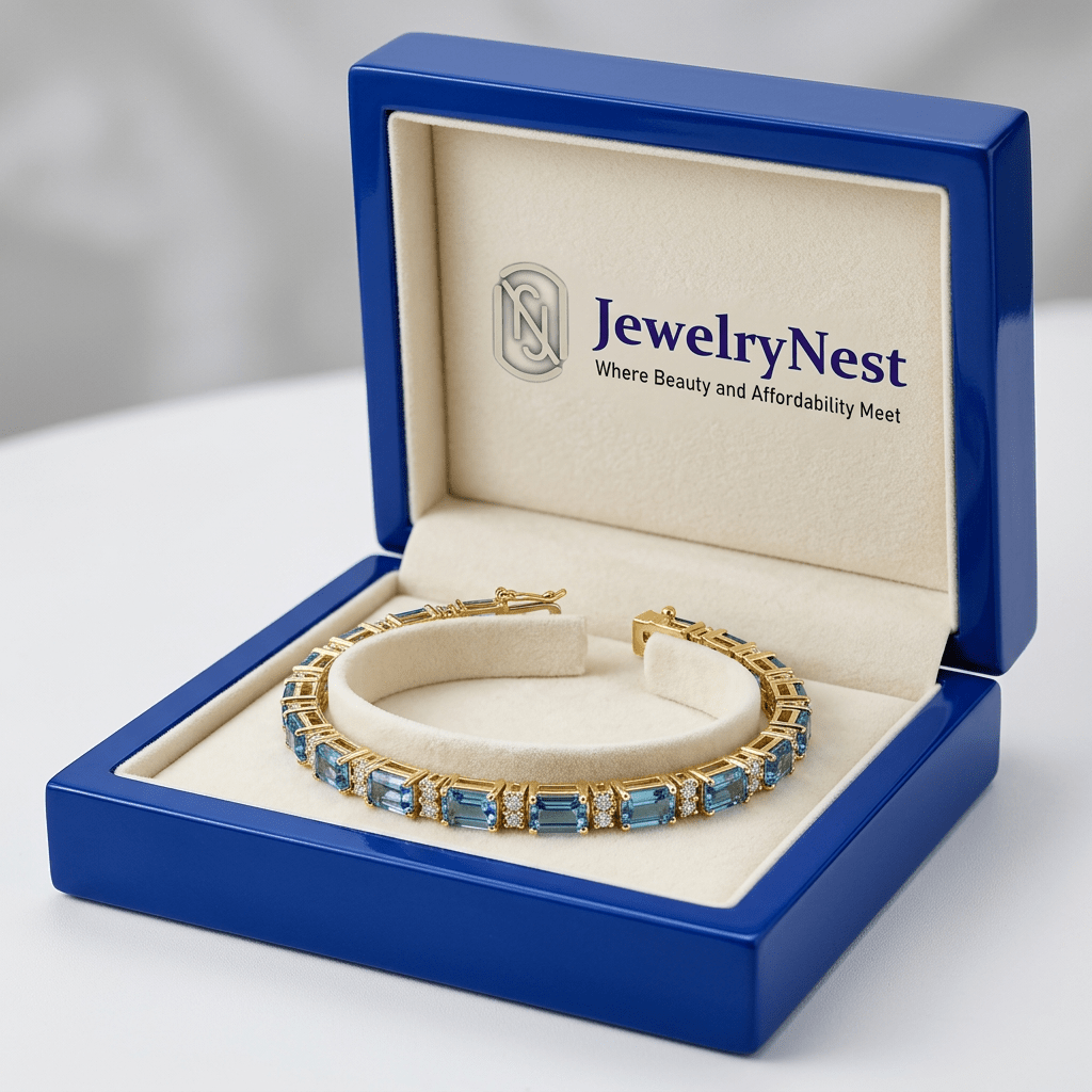 14k Solid Gold Diamond Blue Topaz Tennis Bracelet (8.56.cts.tw) - JewelryNest LLC