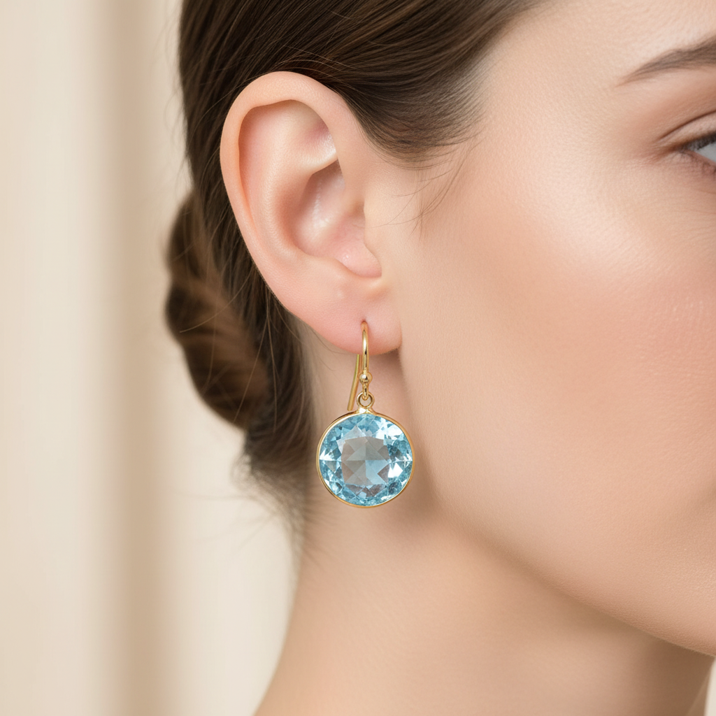 Blue Topaz Earrings on Model