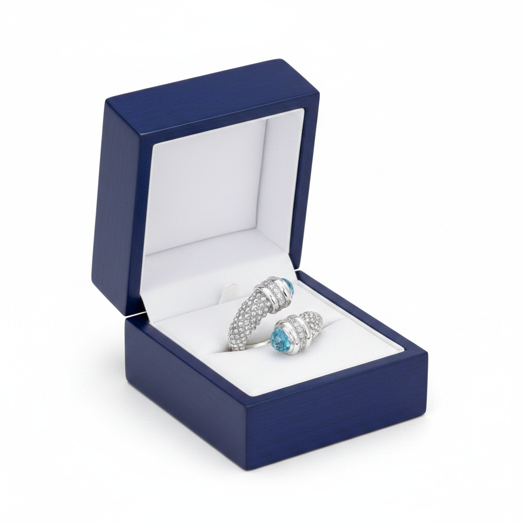 Blue Topaz Popcorn Diamond Ring in Royal Blue Gift Box