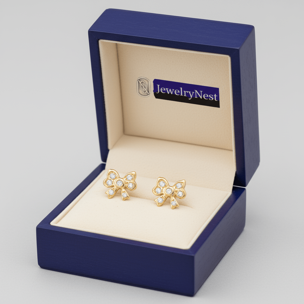 14k Solid Gold Mini Bow Diamond Stud Earrings, 0.12 ct TW - JewelryNest LLC