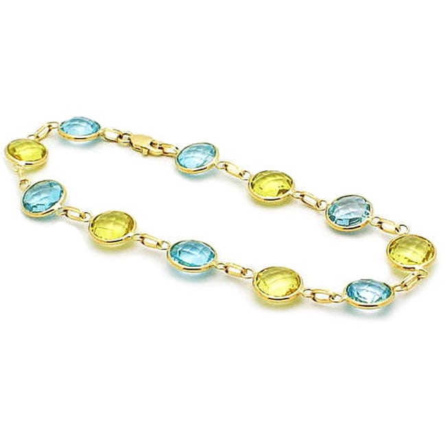14k Lemon Quartz And Blue Topaz Gemstone Bracelet (12.5.cts.tw)
