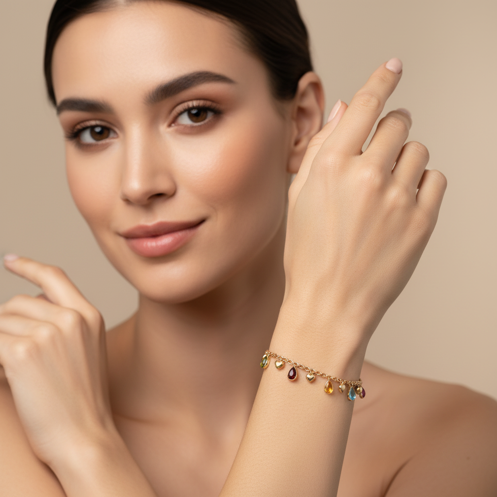 Bracelet on model with full face