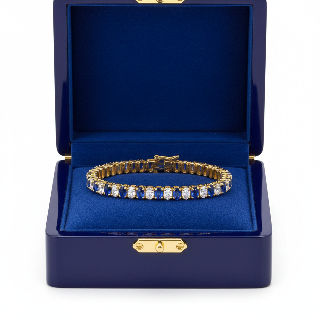 Bracelet on royal blue wooden box