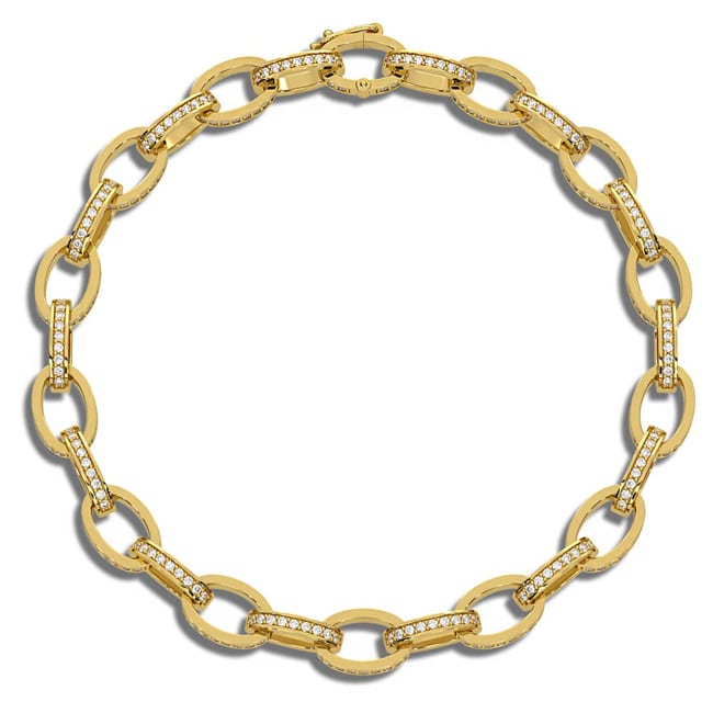 14k Yellow Solid Gold Diamonds Oval Link Bracelet (1.86.cts.tw)