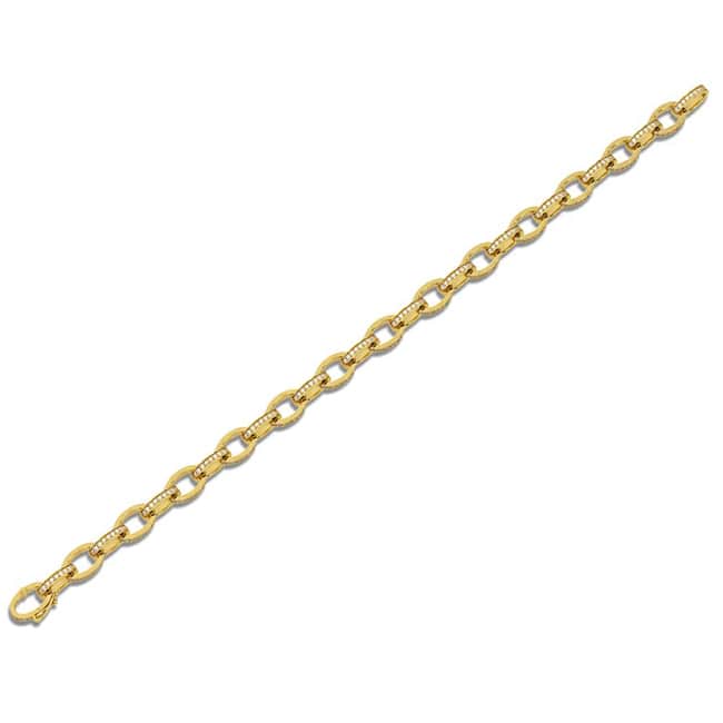 14k Yellow Solid Gold Diamonds Oval Link Bracelet (1.86.cts.tw)