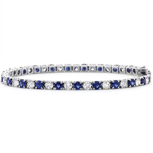 14k Gold Round Diamond Sapphire Tennis Bracelet (4.0.cts.tw)