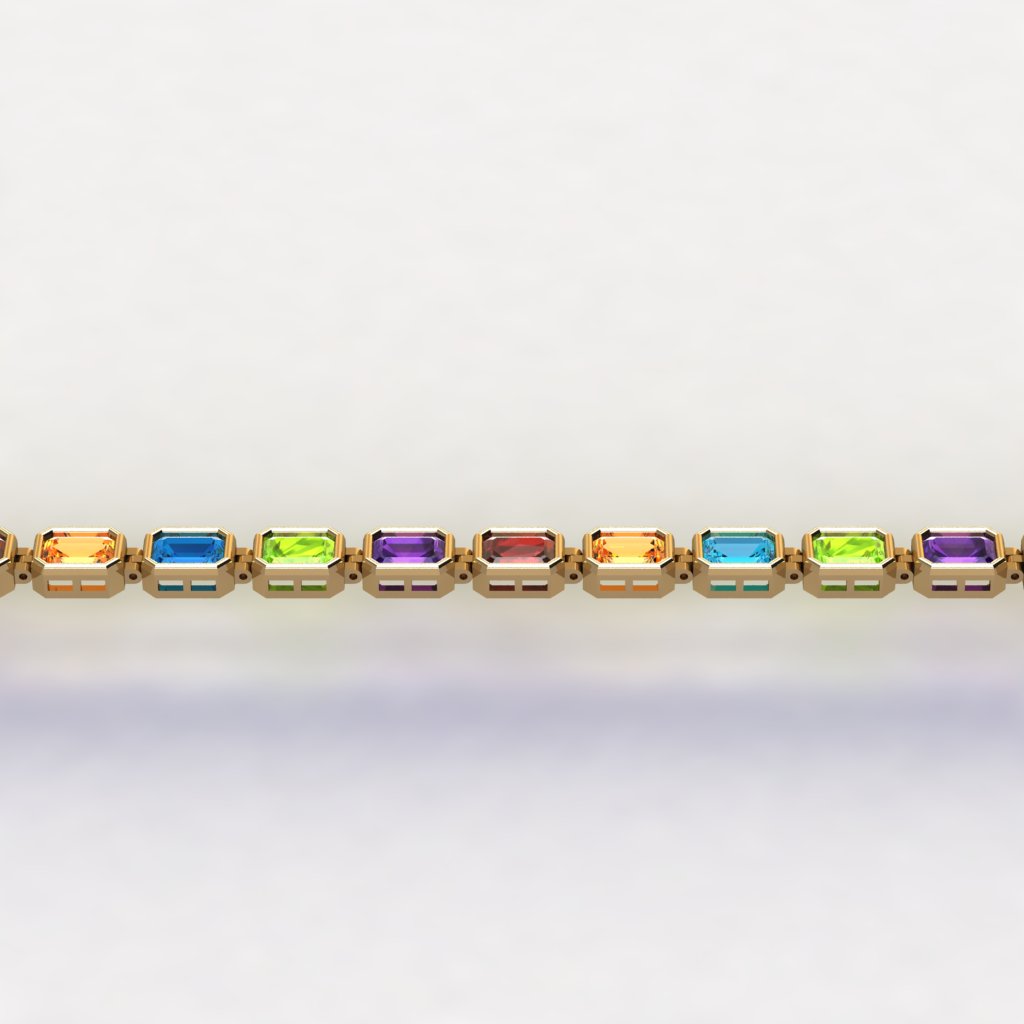 14k Bezel-Set Multi Color Stone Emerald-Cut Bracelet (14.2.cts.tw)