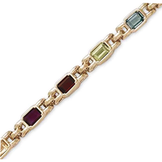 14k Gold Multi Color Emerald Cut Stone Bracelet (6.73.cts.tw)