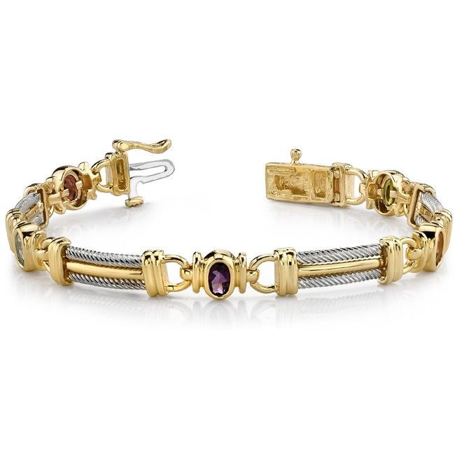 14k Solid Gold Two-Tone Gemstone Bracelet (1.25.cts.tw)