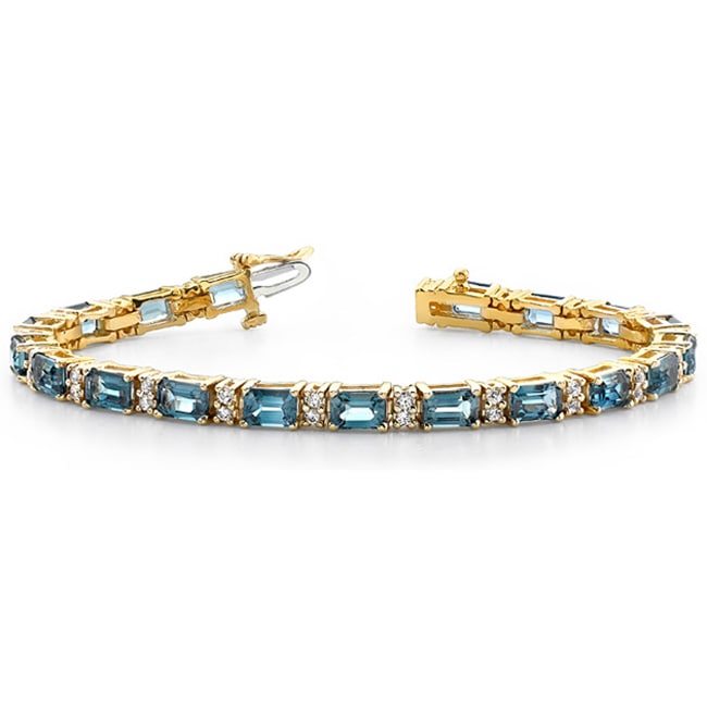 14k Solid Gold Diamond Blue Topaz Tennis Bracelet (8.56.cts.tw)