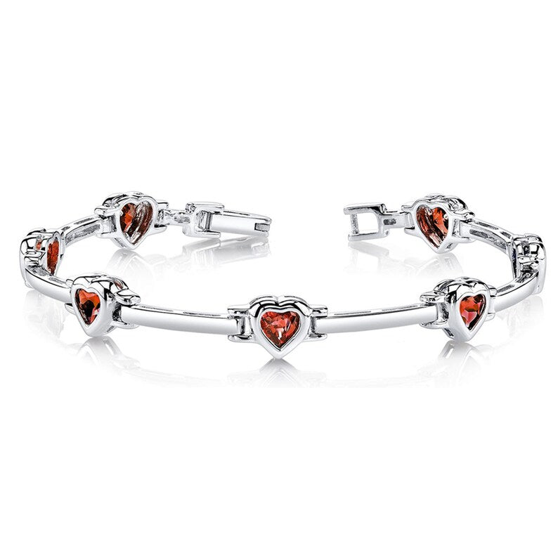 14k White Gold Heart-Shaped Garnet Bars Bracelet (2.10.cts.tw)
