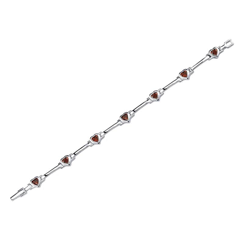 14k White Gold Heart-Shaped Garnet Bars Bracelet (2.10.cts.tw)