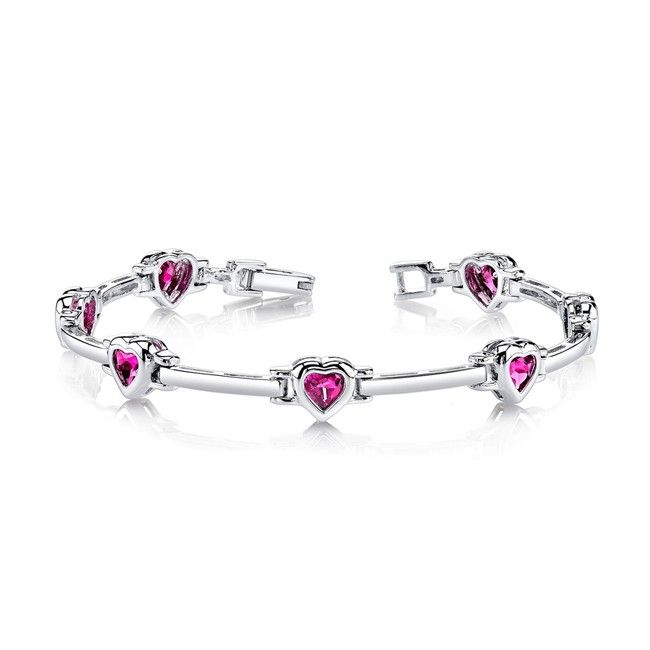 14k Gold Heart-Shaped Rubies Bar Bracelet (2.10.cts.tw)