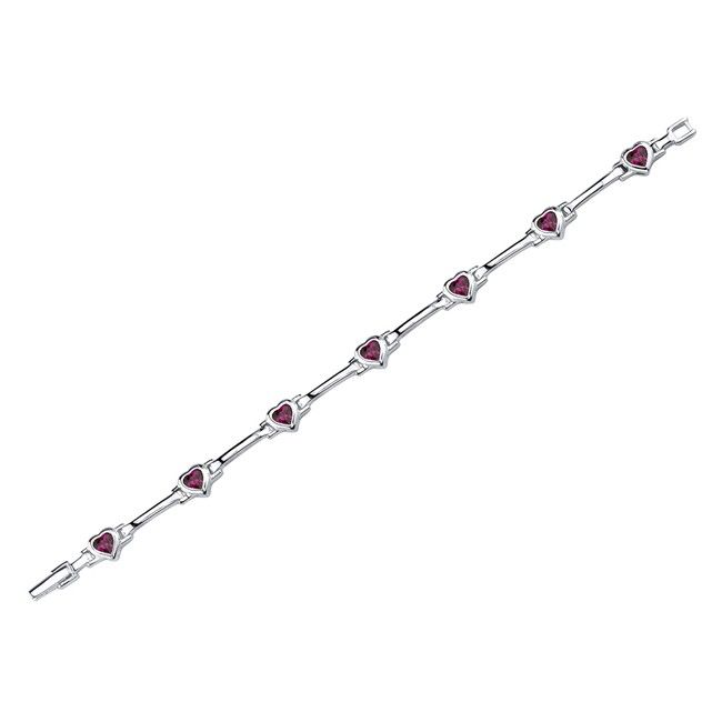 14k Gold Heart-Shaped Rubies Bar Bracelet (2.10.cts.tw)