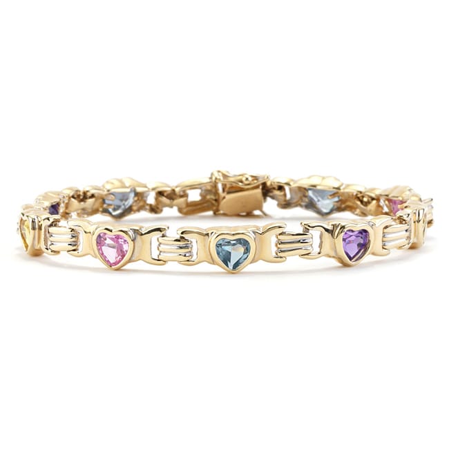 Yellow Gold Heart-Shaped Multi-Color Nine Stone Bracelet (5.85 cts.tw)