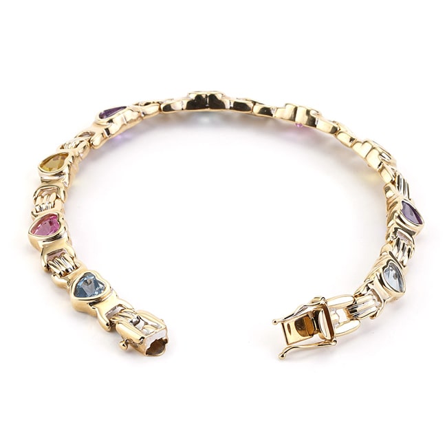 Yellow Gold Heart-Shaped Multi-Color Nine Stone Bracelet (5.85 cts.tw)