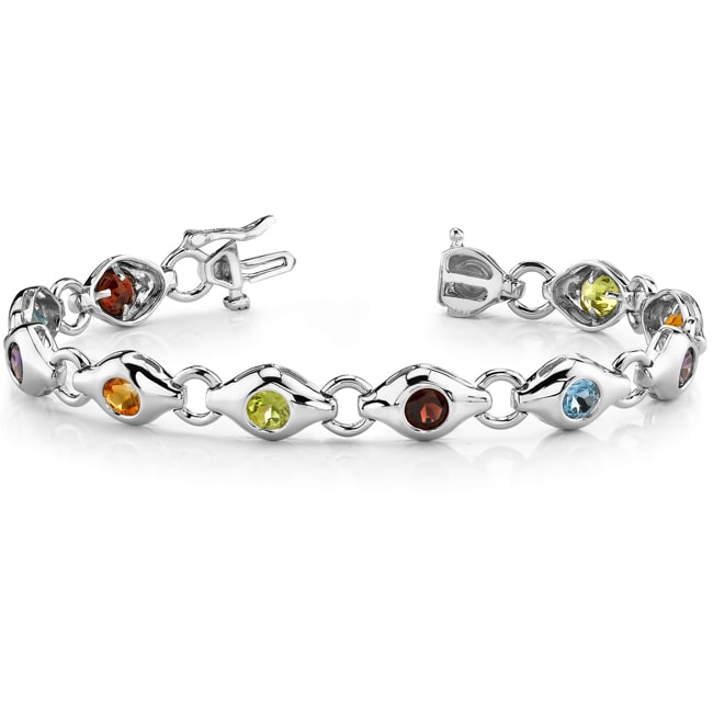 14k White Rounded-Edge Color Gemstone Bracelet (5.0.cts.tw)