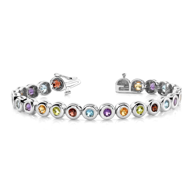 Sterling Silver Multi-Gemstone Tennis Bracelet (6.0.cts.tw)