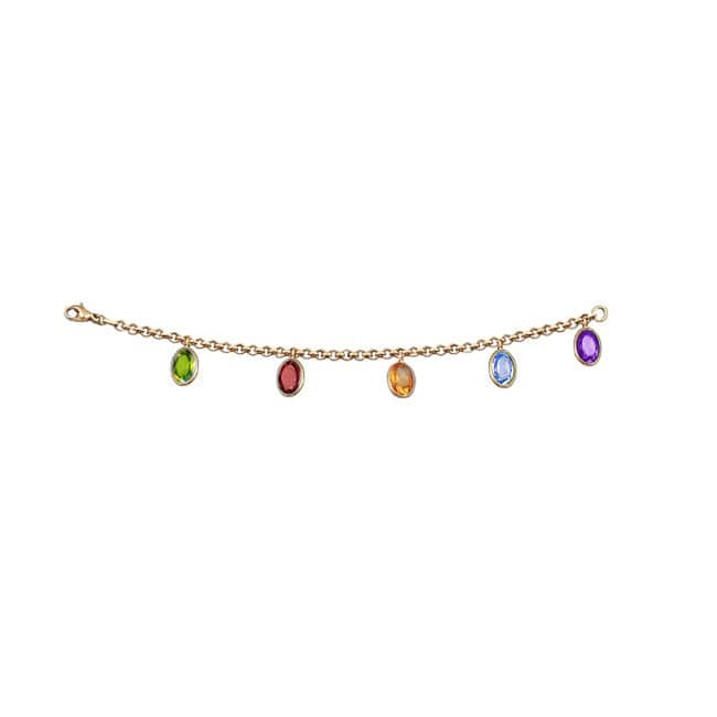14k Gold Gemstone Charm Dangle Bracelet (6.0.cts.tw)