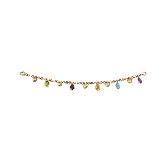 14k Heart-Shape Gold Gemstone Charm Dangle Bracelet (5.5.cts.tw)