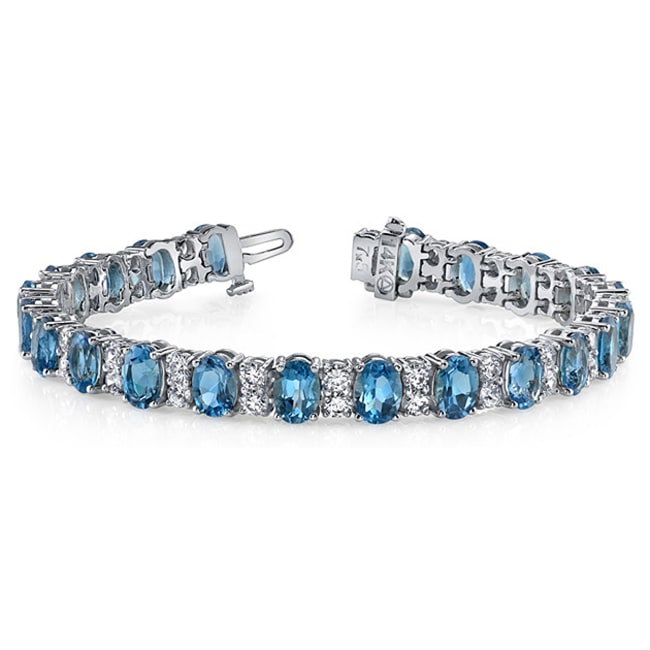 14k Gold Blue Topaz Diamond Tennis Bracelet (15.50.cts.tw)