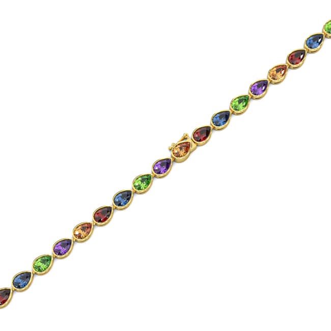 14k Gold Multi Pear-Shape Gemstone Tennis Bracelet (15.0.cts.tw)