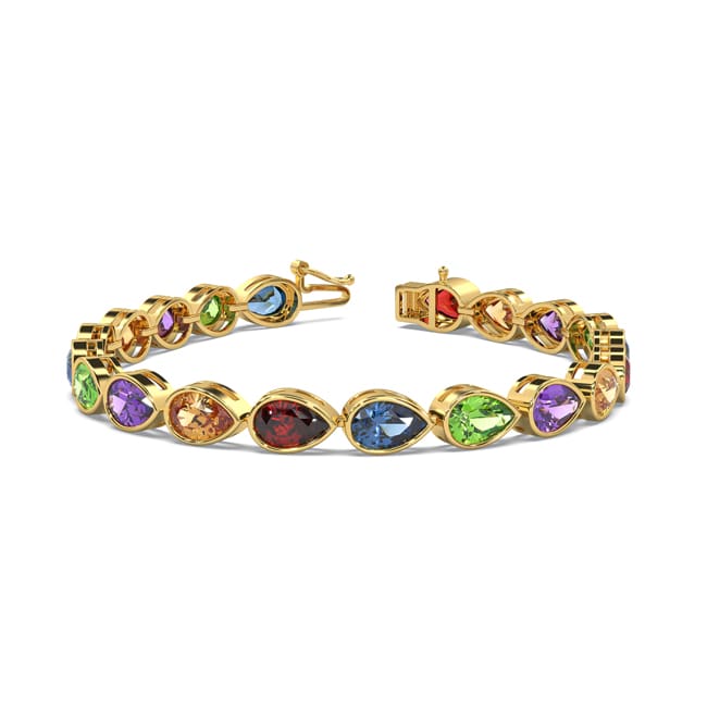 14k Gold Multi Pear-Shape Gemstone Tennis Bracelet (15.0.cts.tw)