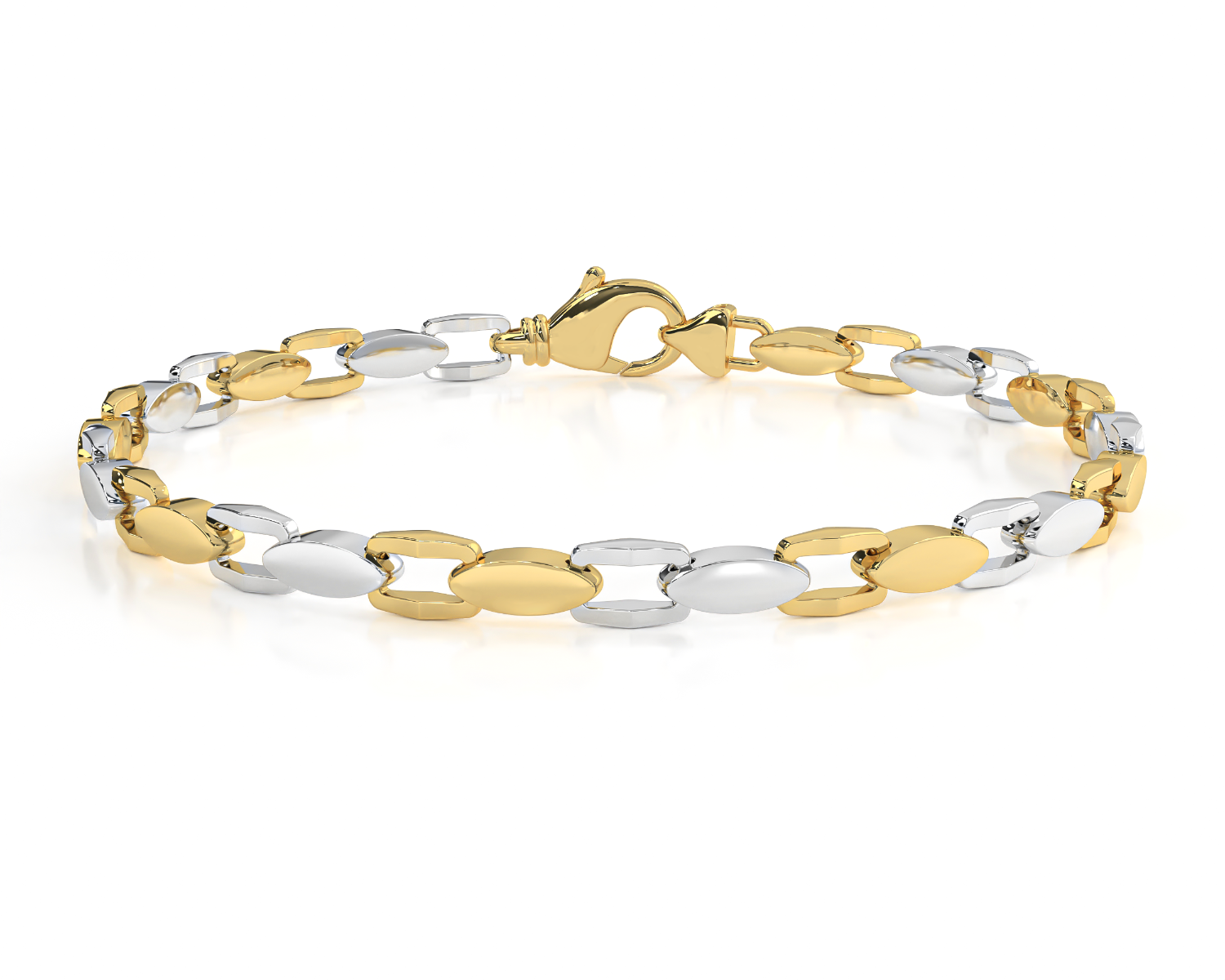 14k Gold Two-Tone Designer Link Bracelet (17.5.gr.tw)