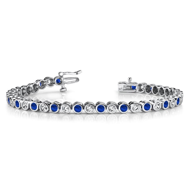 14k Gold Tennis Diamond Sapphire Bracelet (2.0.cts.tw)
