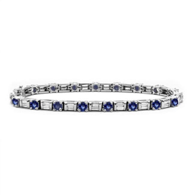 14k Gold Tennis Diamond Sapphire baguette Bracelet (5.50 cts.tw)
