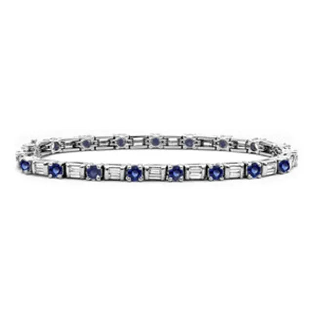 14k Gold Tennis Diamond Sapphire baguette Bracelet (5.50 cts.tw) - JewelryNest