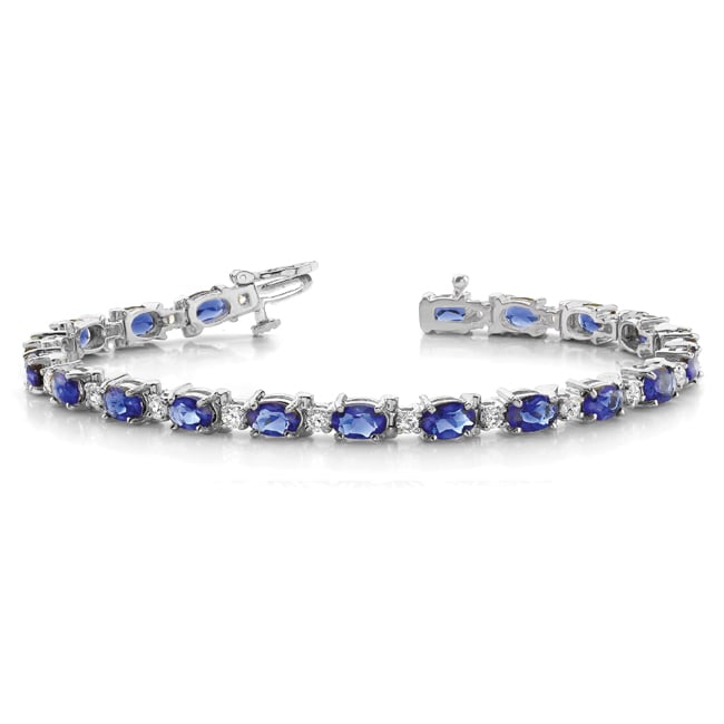 14k Gold Oval Royal Blue Sapphire Diamond Bracelet (8.51.cts.tw)