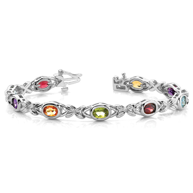 14k White Gold Oval Gemstone Link Bracelet (9.0.cts.tw)