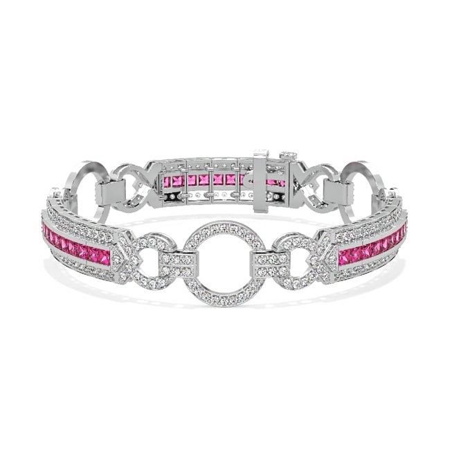 14k Gold Antique Look Pink Sapphire Diamond Bracelet (5.47.cts.tw)
